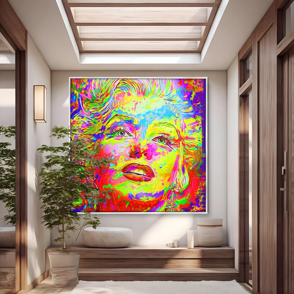 Tablou canvas cu tablou canvas cu marilyn monroe policroma, in rama de aluminiu argintiu
